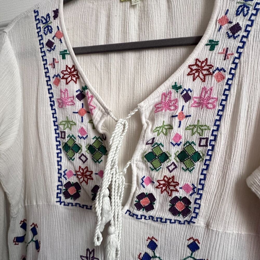 Gianni Bini Womens Large White Gauzy Embroidered Boho Tassle Tie Coverup Tunic - Picture 4 of 9